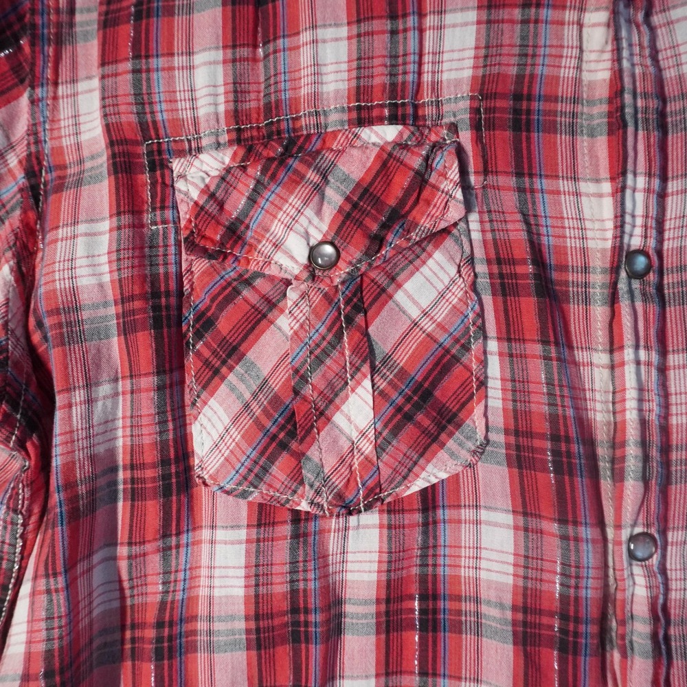 Scotch and Soda Pearl Snap Plaid Button Down Top Women's XL Short Sleeve Western - Picture 7 of 12